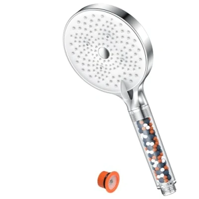 Immagine di soffione doccia con filtro ad alta pressione YEAUPE PRO Power 6 modalità per addolcitore d&#039;acqua a bassa pressione, migliora la pelle dei capelli, grande doccia, bianco