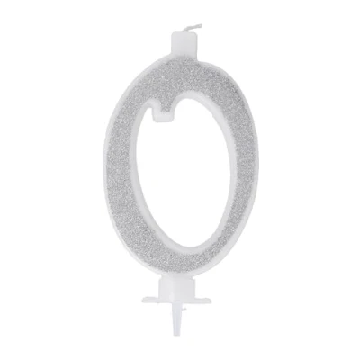 Immagine di Candelina Numerale Glitter Argento n.0