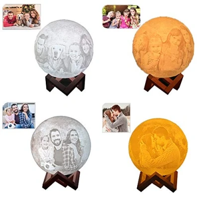 Immagine di Luna lampada personalizzata con Foto e testo 3D 16 colori telecomando controllo touch Dimmerabile USB Ricaricabile Regalo personalizzato Compleanno (Diametro 8 cm)