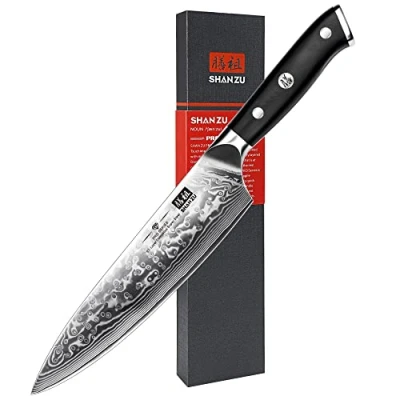 Immagine di SHAN ZU Coltello da Cuoco Cucina in Acciaio Damasco 8 Pollici, Coltelli Professionali Affilato ad Alto Tenore di Carbonio Super 67 Strati con Manico G10