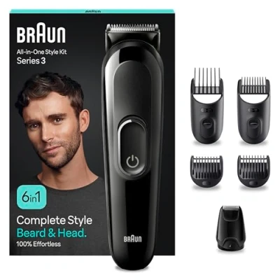 Immagine di Braun REGOLABARBA Tagliacapelli Uomo, Rasoio Elettrico Barba e Capelli, 6 In 1 Styling Kit Ideale Per barba, 50 Minuti Di Utilizzo Senza Fili, MGK3420