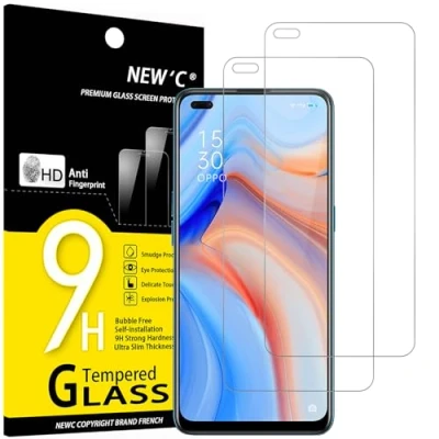 Immagine di NEW&#039;C 2 Pezzi, Vetro Temperato per Oppo Reno 4, [Non 4Z] Pellicola Prottetiva Anti Graffio, Impronte, Senza Bolle, Durezza 9H, 0,33mm Ultra Trasparente, Resistente