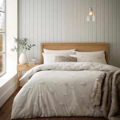Immagine di Catherine Lansfield Brushed Sheep Copripiumino, Cotone, Natural, Set piumone 2 piazze,