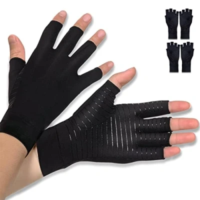 Immagine di Donfri 2 paia di guanti da artrite senza dita per artrite, compressione alleviare il dolore reumatoide, tunnel carpale, problemi ai tendini gamers, unisex (S)