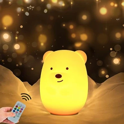 Immagine di WHA&amp;DARREN Grande luce notturna orso a LED per bambini lampada da comodino in silicone con funzione touch regali di Natale