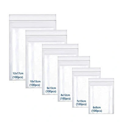Immagine di huruirui 600PCS Sacchetti in Plastica Trasparente Risigillabili, Buste Trasparenti Con Chiusura,6 Diverse Dimensioni del Modello Ziplock Adatto per Confezionare Biscotti Alle Noci 100mµ