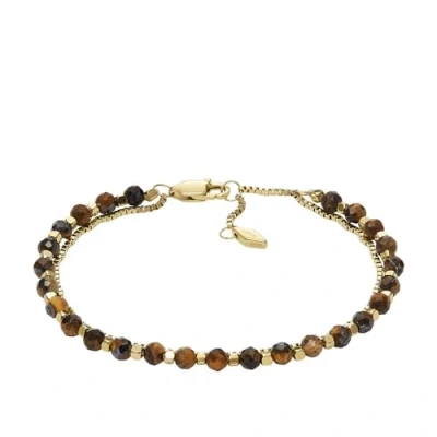 Immagine di Fossil Bracciale da donna con perline semi preziose e chiusura a moschettone, Marrone ricco