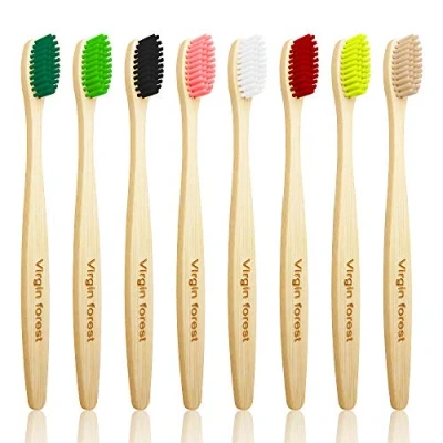 Immagine di Spazzolino Bamboo, Spazzolini Bamboo di Moderata Morbidezza, Setole in Fibra Carbone Bambù, Ecologico Biodegradabile (8 Pezzi)