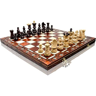Immagine di Master of Chess Scacchiera in Legno “Ambasciatore DE LUX 54cm Fatto a Mano Grandi Portatile Set di Scacchi Pieghevoli per Bambini e Adulti