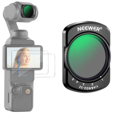 Immagine di NEEWER Filtro Variabile ND2 32 e 1/4 Black Diffusion Compatibile con DJI Osmo Pocket 3, Accessori Action Cam Filtri Densità Neutra+2 Pellicole Protettive in Vetro Temperato Ottico HD Multistrato