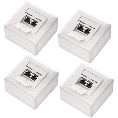 Immagine di deleyCON 4x CAT 6a Universale Presa di Rete 2x Porta RJ45 Schermato Superficie o Filo 10 Gigabit Ethernet EIA/TIA 568A&amp;B Bianco