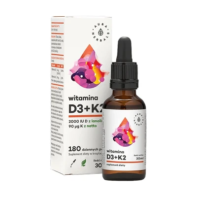 Immagine di Aura Herbals, Vitamina D3 2000 UI, K2mk7, gocce, 30 ml