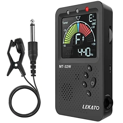 Immagine di accordatore metronomo, LEKATO metronomo digitale ricaricabile, Metronome Tuner per chitarra basso violino ukulele e strumenti a fiato, di precisione con display LCD (nero)