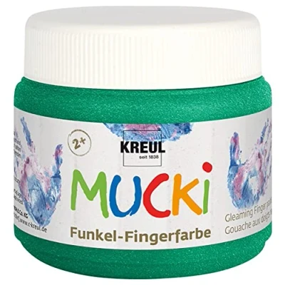 Immagine di Kreul 23123 Vernice Mucki Shimmering Sparkle, Verde Smeraldo, parabeni, glutine, Senza lattosio e vegana, Lavabile, verniciabile con Pennello Dita, Colore Emerald Green, 150 ml,