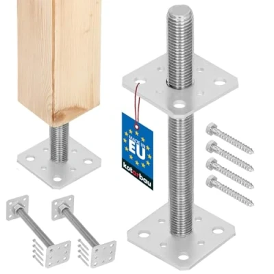 Immagine di KOTARBAU® Set di 2 Supporto per pali 80x80x250 mm regolamentato filettatura recinzioni travi in legno zincato Manicotto ancoraggio staffa pavimento
