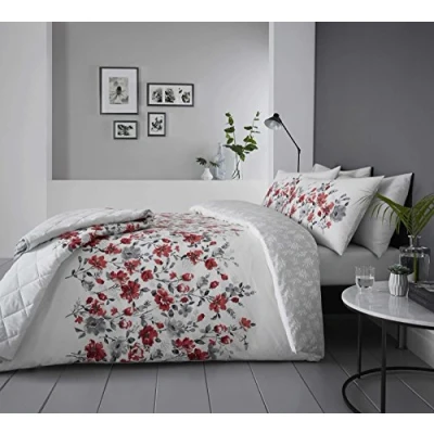 Immagine di DnD &quot;Gabriella rich floreale fascia anteriore e foglia Reverse set copripiumino, Red, Super King