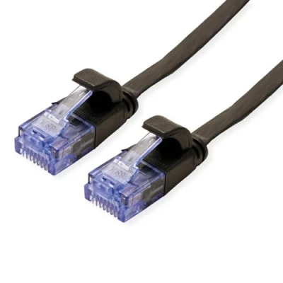Immagine di Value 21.99.0822 RJ45 cavo di rete, patch CAT 6A U/UTP 2.00 m Nero non schermato, piatto, contatti connettore dorati 1 pz.