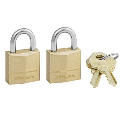 Immagine di Master Lock 130EURT Confezione da 2 Lucchetti con Chiavi in Ottone, Oro, 4.9 x 3 1.2 cm