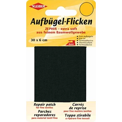 Immagine di Kleiber Nastro per riparazioni termoadesivo in Cotone Extra Morbido e Sottile 30 x 6 cm, Nero