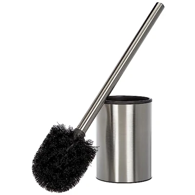 Immagine di TATAY Scopino bagno Satin, fatto di acciaio inossidabile, secchio interno in polipropilene, spazzola nera, senza BPA. Misure 9 x 37 cm