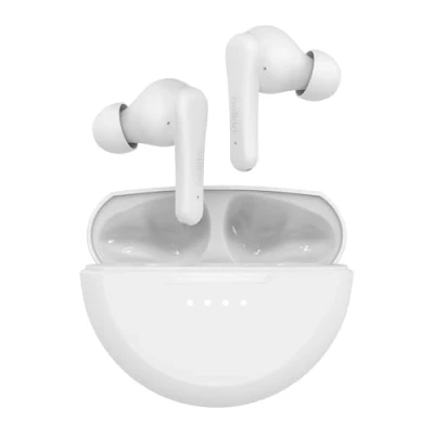 Immagine di Belkin SoundForm Rhythm Auricolari true wireless con microfono, ricarica USB C rapida, 28 ore di batteria, resistenza IPX5 all&#039;acqua Bluetooth per iPhone, iPad, Galaxy, Pixel ecc, bianco
