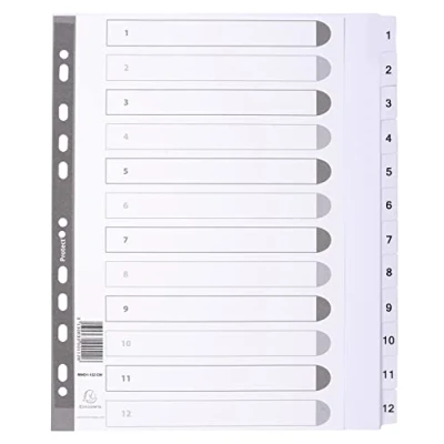 Immagine di Exacompta Indice stampato A4 extra largo, &quot;12 parti, in mylar trasparente