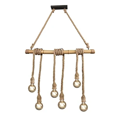 Immagine di Reality Leuchten Wilma R30130626 Lampadario a sospensione, in bambù, marrone sisal, 6 x E27