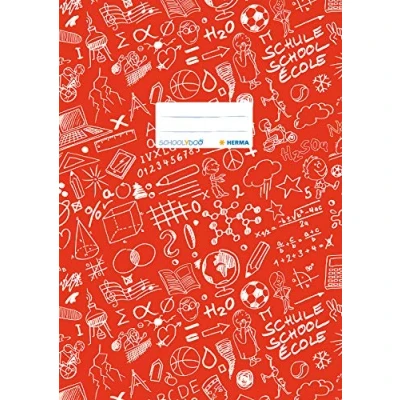 Immagine di HERMA 19403 copertina per quaderni, formato A4 Schoolydoo, colore rosso, 10 pezzi, con etichetta, in pellicola di polipropilene resistente e lavabile, set copertine quaderni