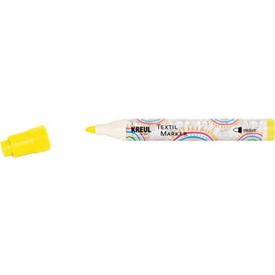 Immagine di Kreul 90777 pennarello tessile medio, giallo neon, con punta grande in fibra insensibile, larghezza del tratto da 2 a 4 mm circa, per tessuti e leggeri