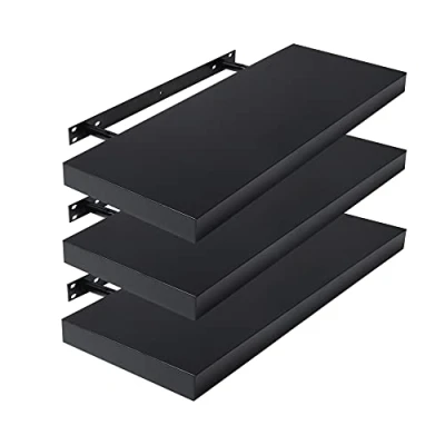 Immagine di EUGAD Set di 3 Mensole da Muro, Nero, in Legno MDF Portaoggetti Librerie Scaffale Parete Stile Rétro Sospese Decorative per Salotto Cucina Corridoio, 100x22.9x3.8, 0040QJ