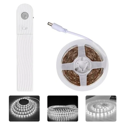 Immagine di Jinlaili LED Striscia con Sensore Di Movimento, 2M Dimmerabile Strisce Luce Notturna, 120LEDs Cabinet Lampada, per Armadio, Luci a Batteria Scale Cucina Guardaroba (Bianco Freddo)