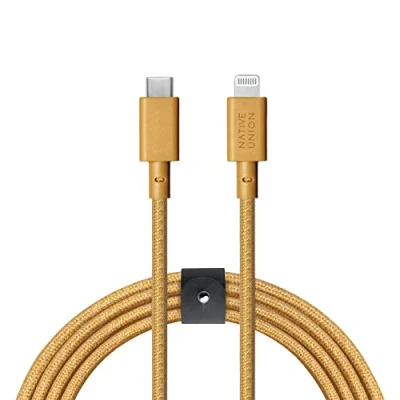 Immagine di Native Union Cavo Belt da USB C a Lightning Rinforzato Ultra Resistente 3 Metri, Compatible con iPhone 14, Phone 14 Plus, Pro, Pro Max, 13 e precedenti (Kraft)