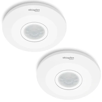 Immagine di Oktaplex Ina, set di 2 rilevatori movimento per interni, 360 gradi, portata 8 m, sensore PIR, montaggio a soffitto, LED bianco, 230 V