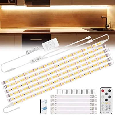 Immagine di Enteenly Striscia Led 3 Metri Bianco Caldo, con Telecomando Sotto l&#039;armadietto Luci per Vetrina, Cucina, Scrivania, Retroilluminazione TV, 2700K