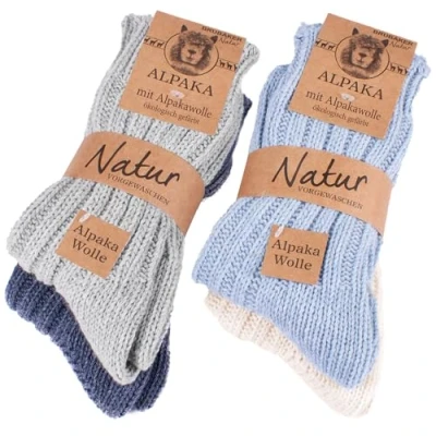 Immagine di Brubaker 4 Paia di calzini Alpaca Calze Invernali con Lana Set per Uomini e Donne Molto Soffici, Spessi Blu, Grigio Beige EU 43 46