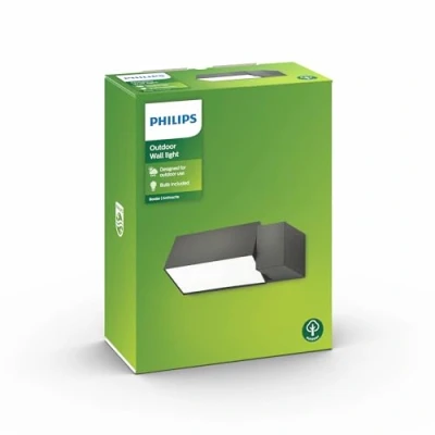 Immagine di Philips LED Border, Lampada a Parete, per Esterni, Attacco E27, Lampadina Inclusa, IP44, Grigia