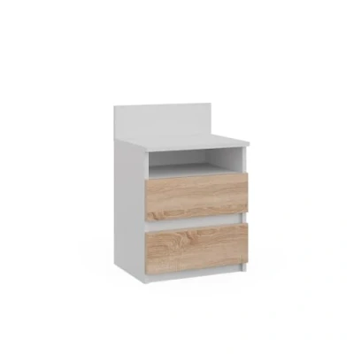Immagine di Vicco Comodino Monty, Bianco/Sonoma, 32.3 x 59.1 cm con 2 cassetti