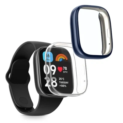 Immagine di kwmobile Set 2x Custodia Smartwatch Compatibile con Xiaomi Redmi Watch 3 Active Cover Case Silicone Protezione Orologio Fitness trasparente/blu scuro