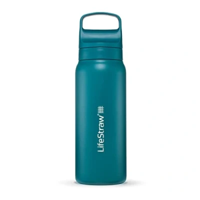 Immagine di LifeStraw Go Series Borraccia isolata in acciaio inox con filtro acqua per viaggi e uso quotidiano. Rimuove batteri, parassiti microplastiche, migliora il sapore, 700ml, Laguna Teal (petrolio)