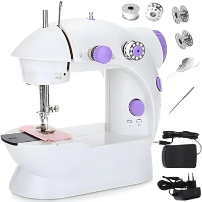 Immagine di Retoo 230V macchina per cucire elettrica mini con 2 velocità e pedale, kit automatico portatile bobine di filo, vuote ago, Bianco