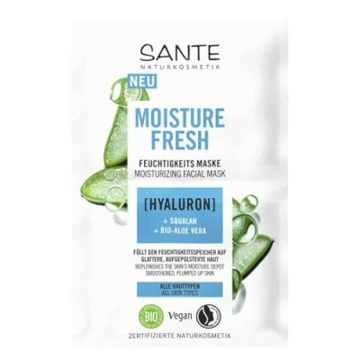 Immagine di SANTE Naturkosmetik Moisture Fresh maschera idratante con acido ialuronico, squalano e aloe vera biologica, nutriente per idratare intensamente pelle liscia, 2 x 4 ml