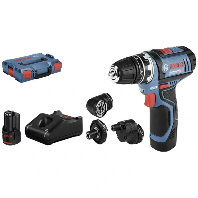 Immagine di Bosch Professional GSR 12V 15 FlexiClick 06019F6000 Trapano avvitatore a batteria 12 V 2 Ah Li Ion incl. seconda batteria, caricabatterie,