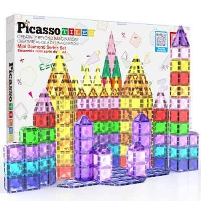 Immagine di PicassoTiles 80 pezzi Magnetic Building Block Mini Diamond Series Travel Size On The Go Magnet Construction Toy Set STEM Learning Kit Educational Playset Child Brain Development Stacking Blocks PTM80