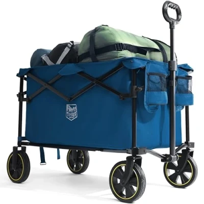 Immagine di TIMBER RIDGE Carrello Pieghevole Spiaggia 200L con Portabevande Manico Regolabile, da Giardino per Tutti i Terreni Esterni Campeggio Portata 100kg