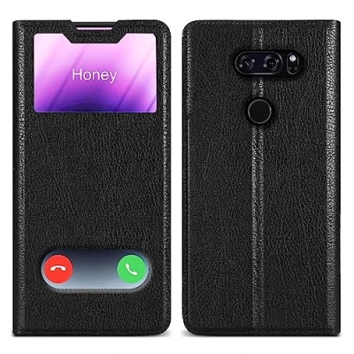 Immagine di Cadorabo Custodia compatibile con LG V30 / V30+ V30S V30S+ in NERO COMETA Coperchio protettivo chiusura magnetica, funzione stand e 2 finestre di visualizzazione