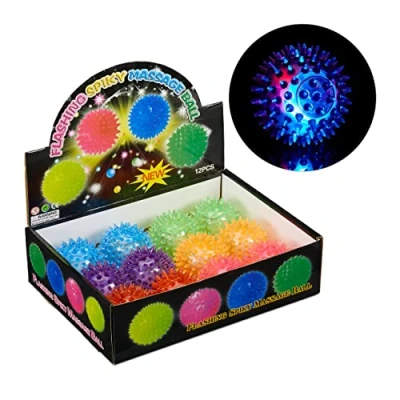 Immagine di Relaxdays Pallina Riccio a LED, Set da 12, con Punte Arrotondate, Fluorescenti, per Massaggio o Gioco, in Vari Colori