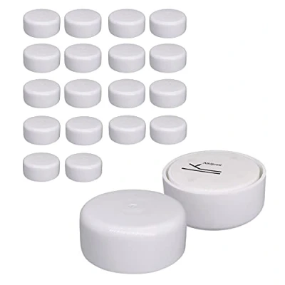 Immagine di SKIR&#039;CO Confezione da 20 gambe in plastica regolabili altezza per mobili, rotonde, Ø 55 mm, autoadesive, con adesivi (20, bianco)