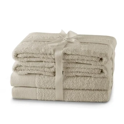 Immagine di AmeliaHome Set di 4 asciugamani beige 50 x 100 cm e 2 teli doccia 70 140 100% cotone qualità assorbente cappuccino Amari