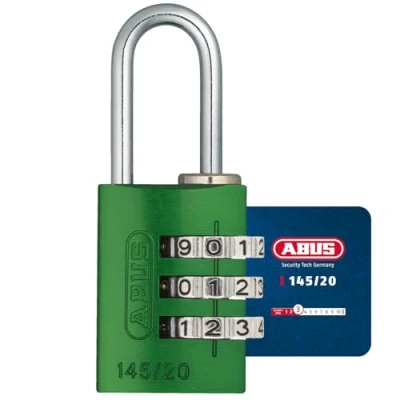 Immagine di ABUS Lucchetto a combinazione 145/20 verde per bagagli, armadietti e molto altro. in alluminio codice regolabile individualmente livello di sicurezza 3