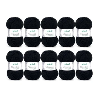 Immagine di Gründl Lana Classico (Filato per Maglia/Uncinetto Certificato Oeko Tex® in 50% Pura Vergine (Merino Superwash) e poliacrilico, 50 g/120 m, Ferri: 3,5 4,5, 10 gomitoli da g), Nero